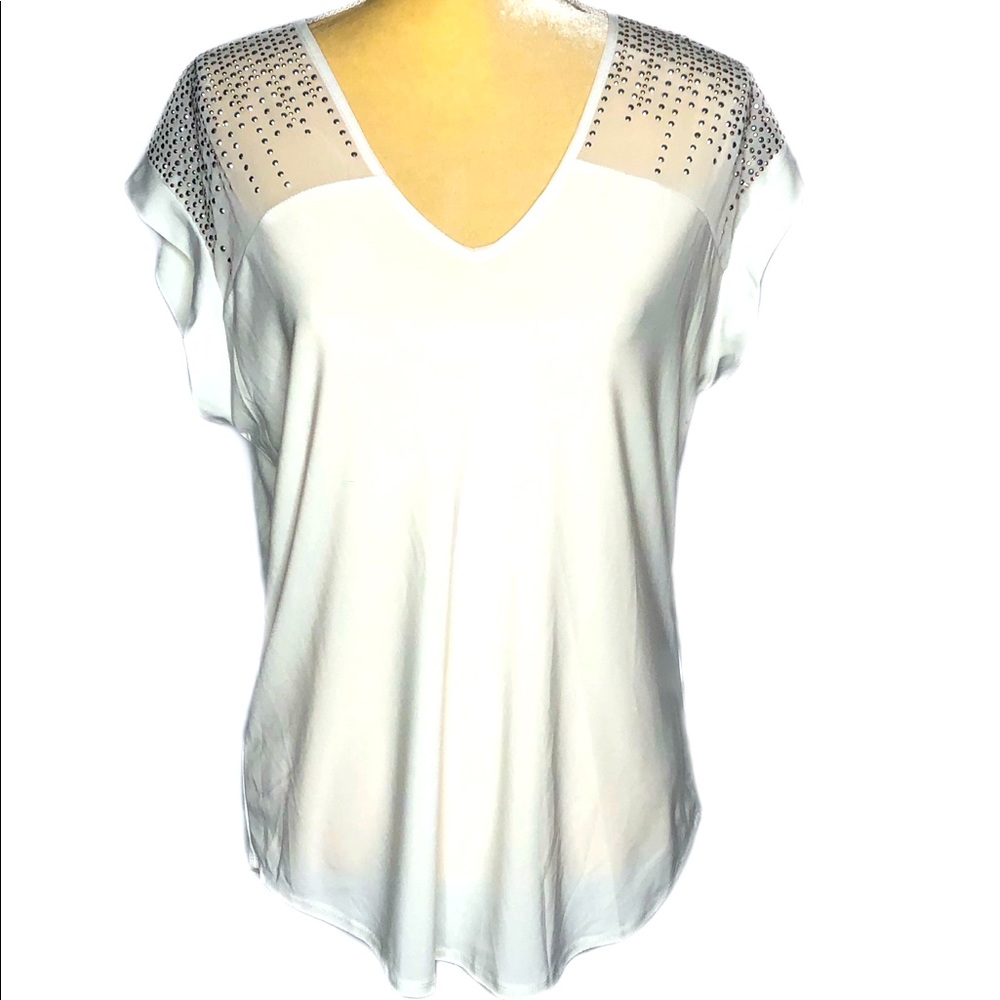 PerSeption Concept Jeweled Short Sleeve Top Wht. M